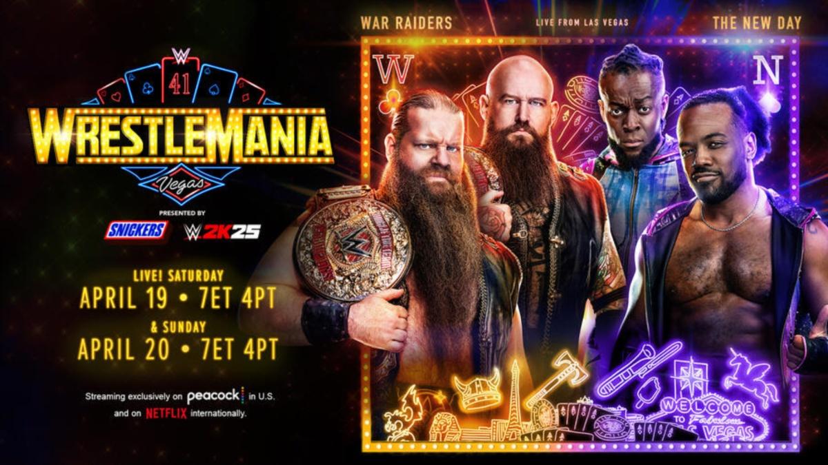 Match graphic and poster for New Day vs. War Raiders at WrestleMania 41