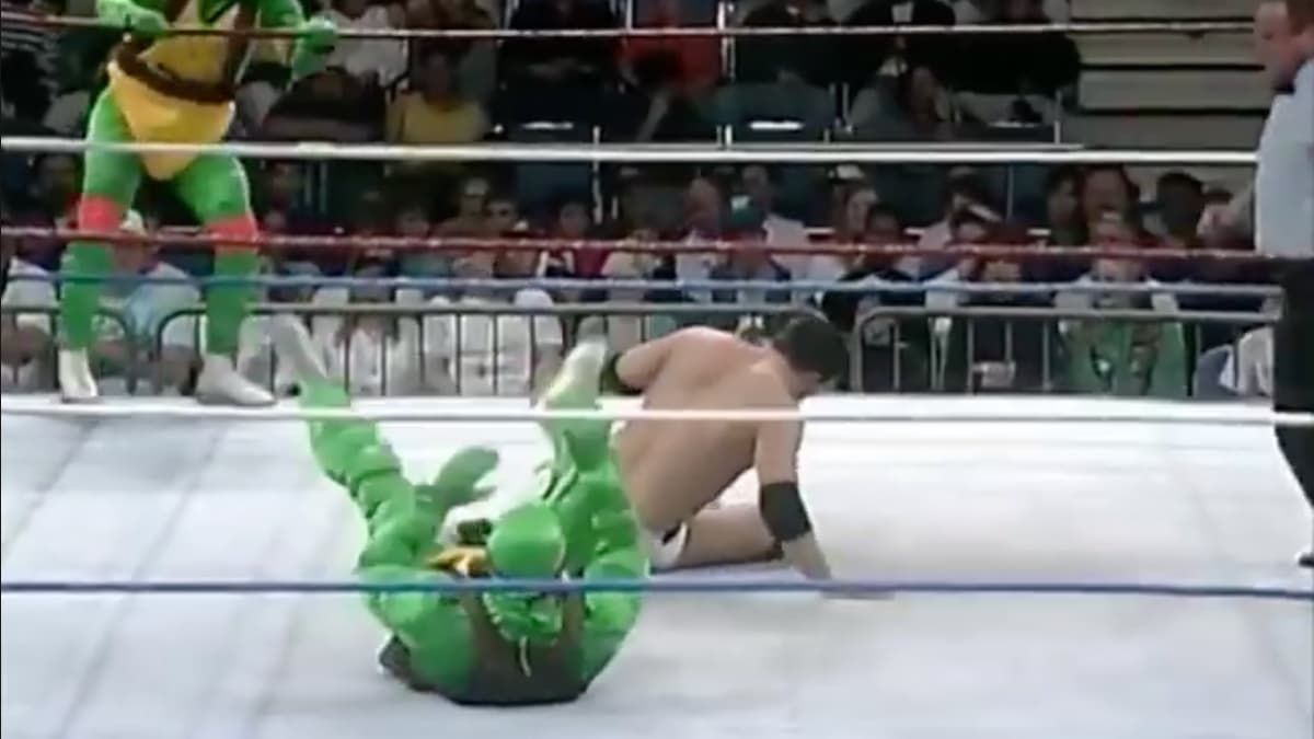 A toxic turtle stuck on it's back in the ring